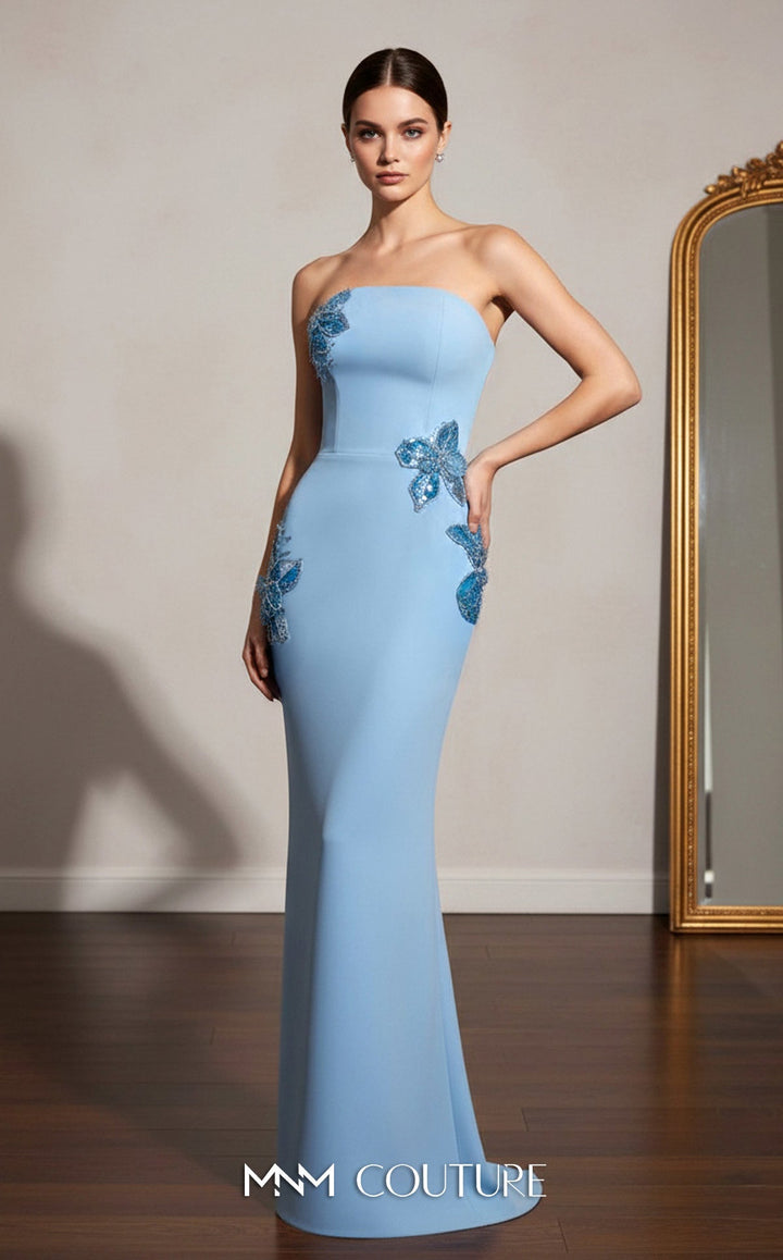 MNM Couture B1190 Beaded Floral Strapless Column Gown