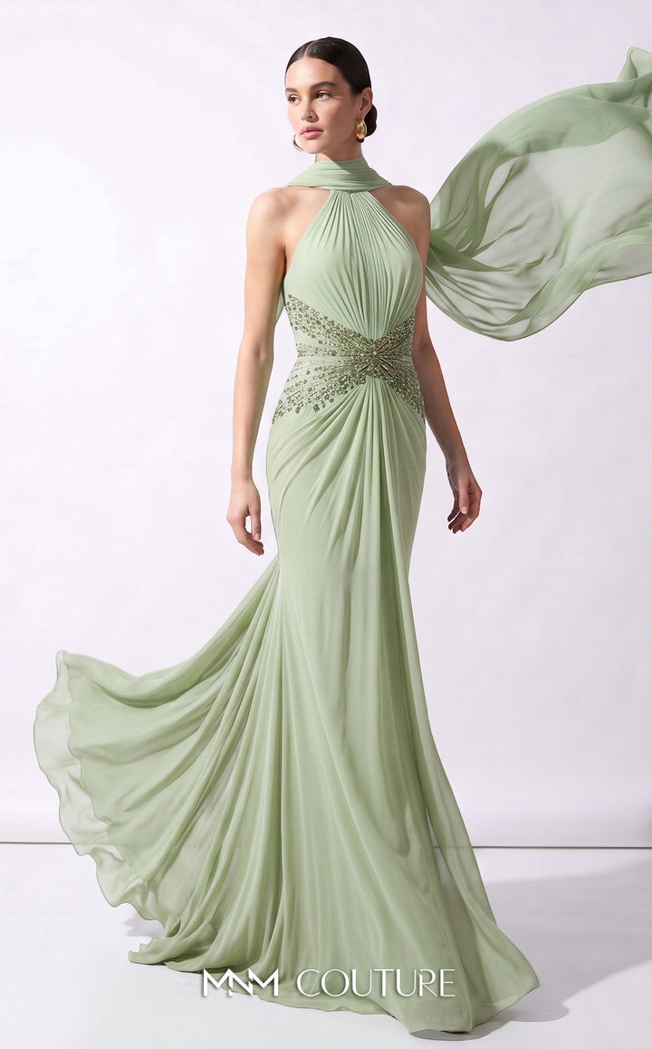 MNM Couture B1240 gown, front view with streamer panel