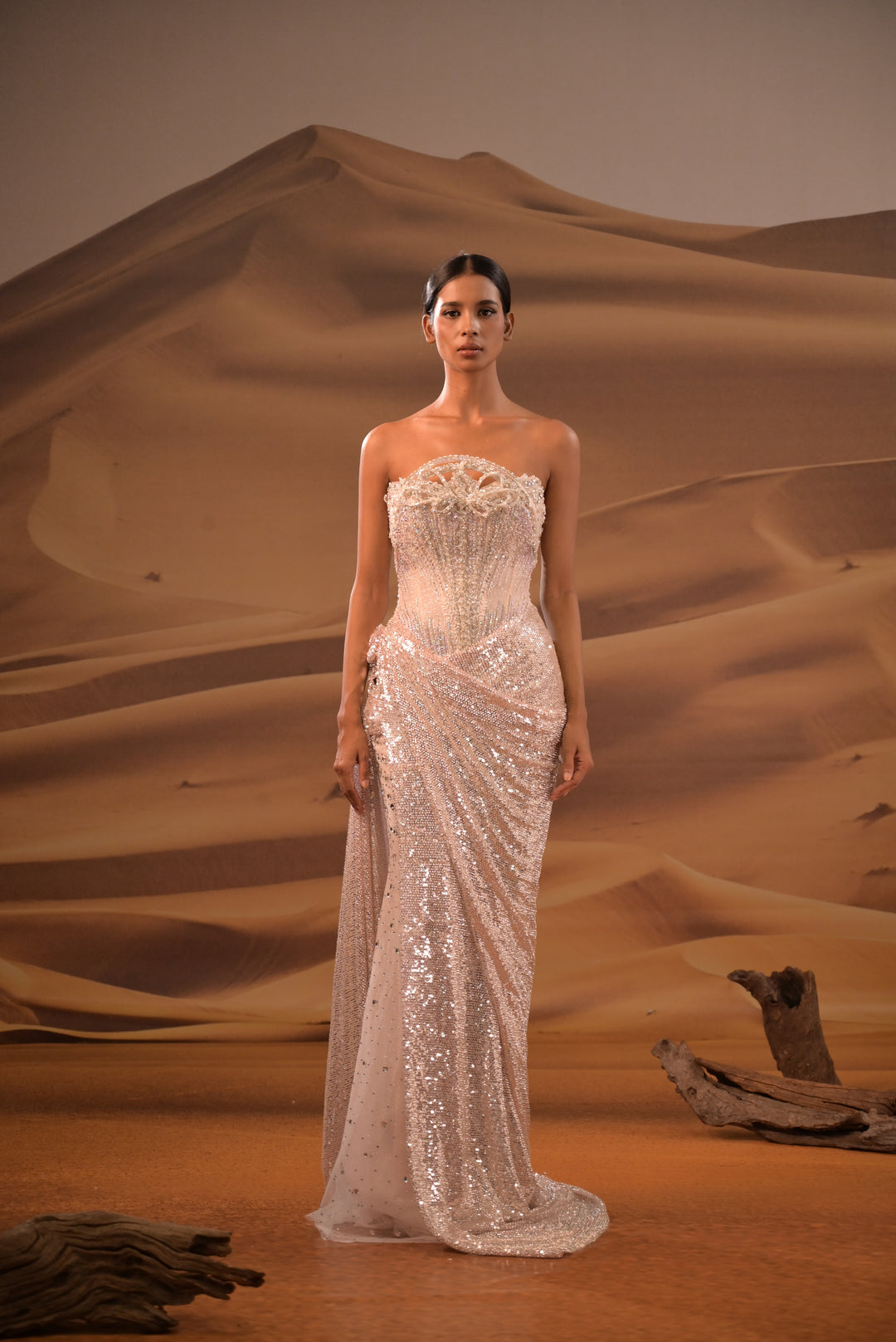 Linh Nga FA030 – Metallic Cape-Coat Couture Bridal Dress - FOSTANI.com