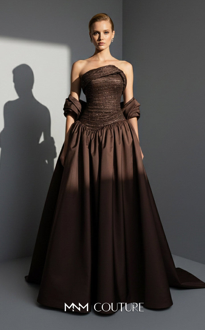 MNM Couture E0132 Asymmetric Draped Ball Gown