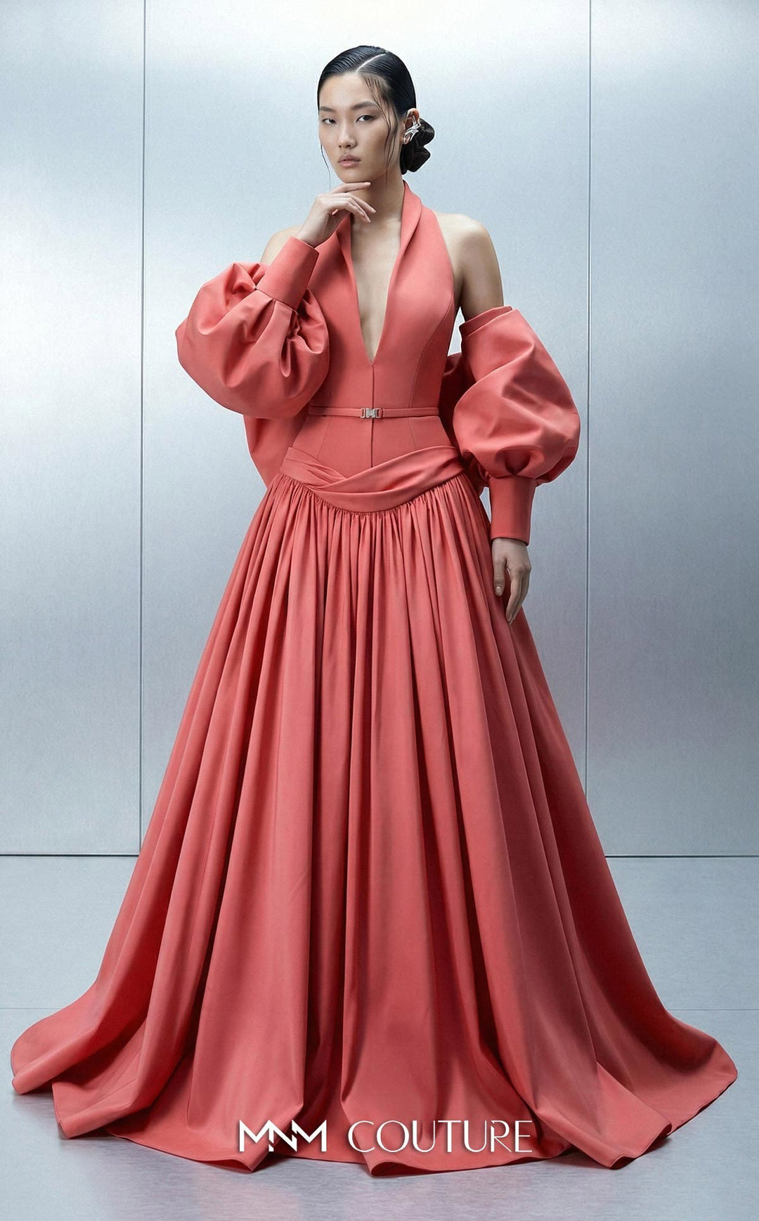 MNM Couture Style E0163 Majestic Crepe and Taffeta Halter Ball Gown - FOSTANI.com