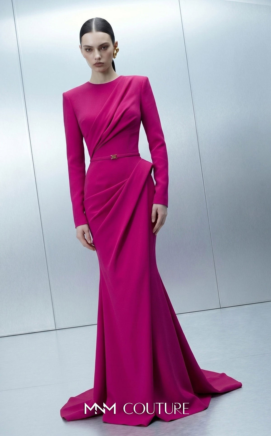 MNM Couture E0173 Mermaid Fitted-Sleeve Couture Dress