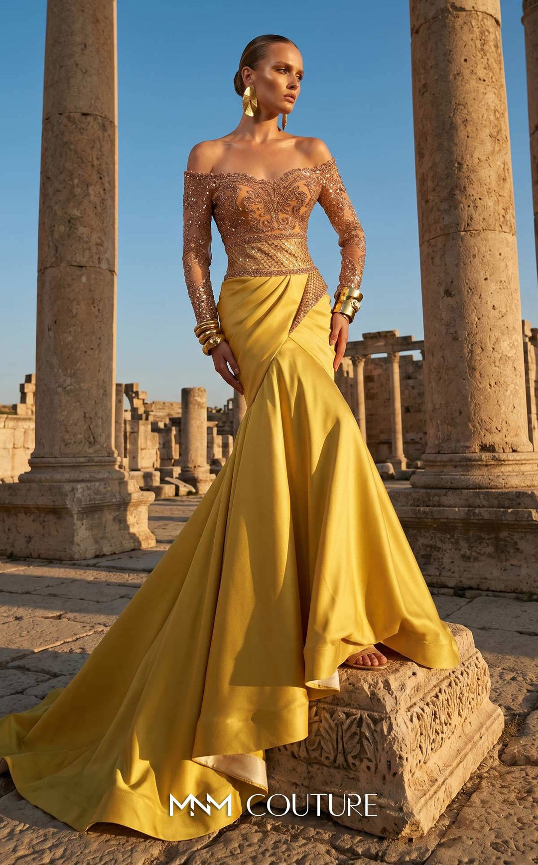 Fouad Sarkis F02957 Illusion Sleeveless Corseted Couture Dress
