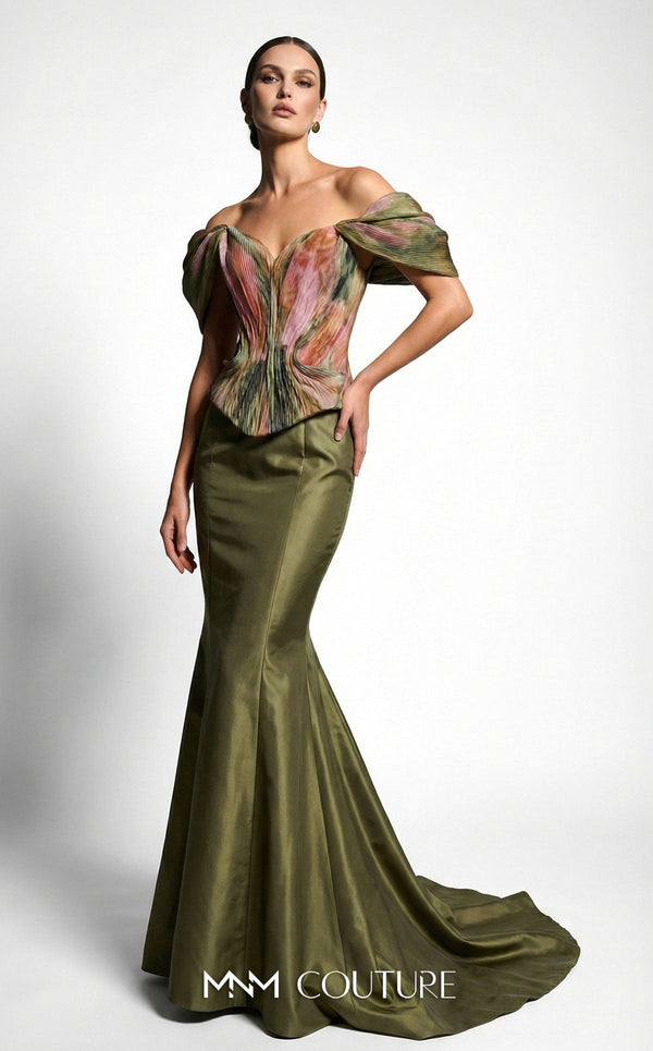 Fouad Sarkis F02981A Off-the-Shoulder Cap Sleeve Mermaid Couture Dress
