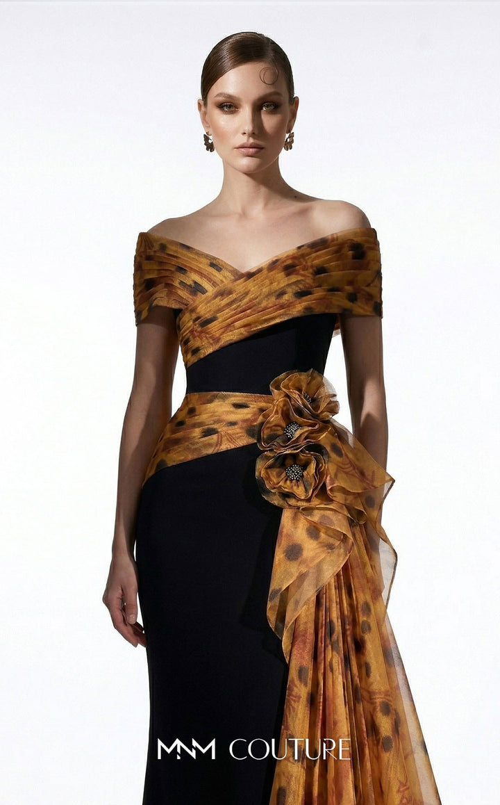 Fouad Sarkis F03043 Off-the-Shoulder Cap Sleeve Sheath Couture Dress