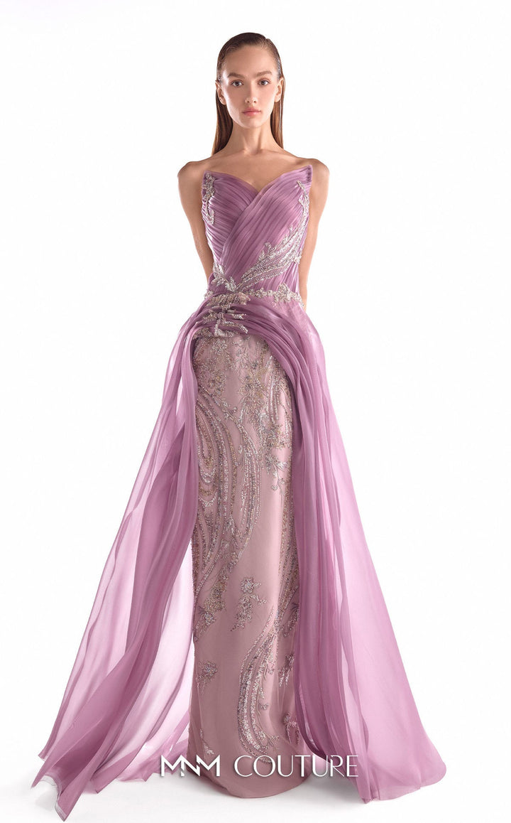 MNM Couture Style G2131: Floral Lace Gown with Organza Train - FOSTANI.com
