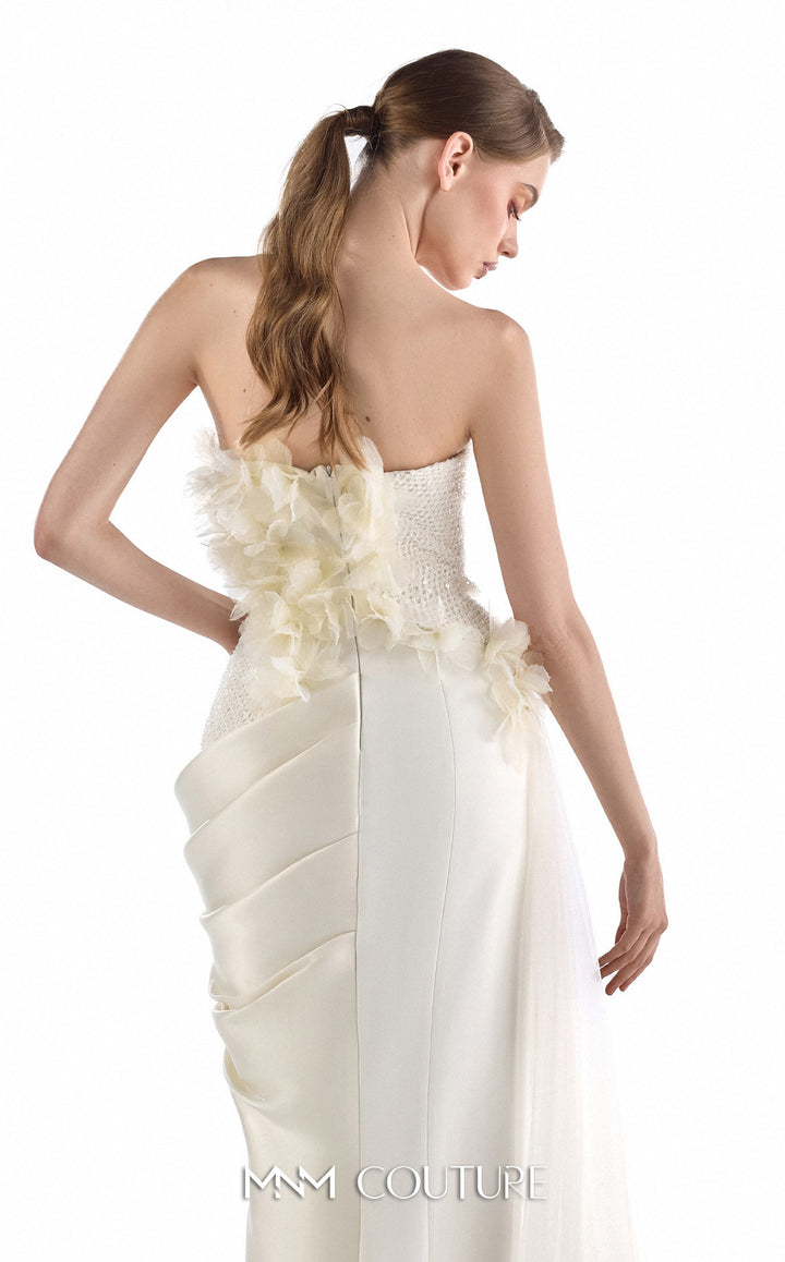 Gaby Charbachy G2214 asymmetric strapless beaded draped sheath gown with 3D flowers back detail