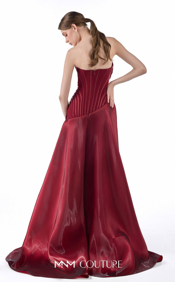 Gaby Charbachy G2218 strapless sweetheart corset column gown with draped overskirt back view