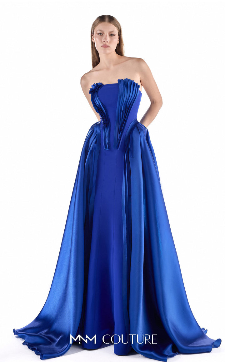 Gaby Charbachy G2225 strapless fluted pleat column gown with detachable overskirt front view