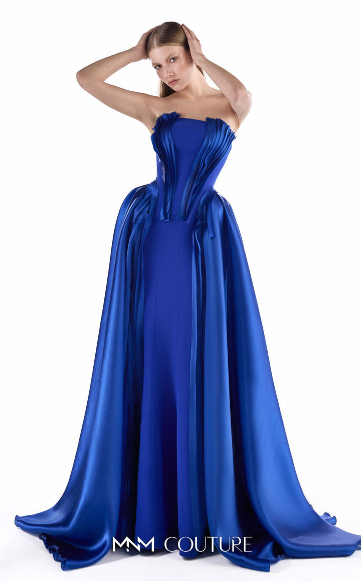Gaby Charbachy G2225 strapless fluted pleat column gown with detachable overskirt three-quarter view