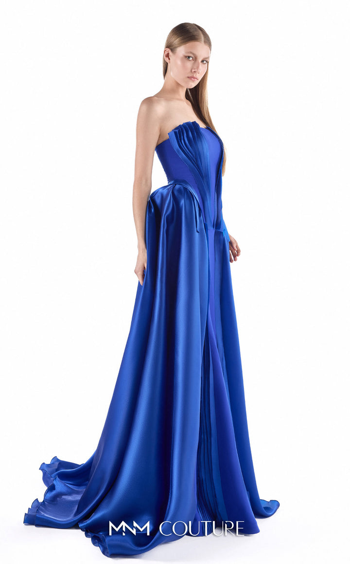 Gaby Charbachy G2225 strapless fluted pleat column gown with detachable overskirt side view