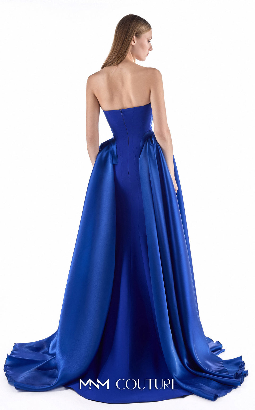 Gaby Charbachy G2225 strapless fluted pleat column gown with detachable overskirt back view