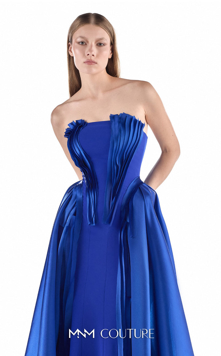Gaby Charbachy G2225 strapless fluted pleat column gown with detachable overskirt bodice detail