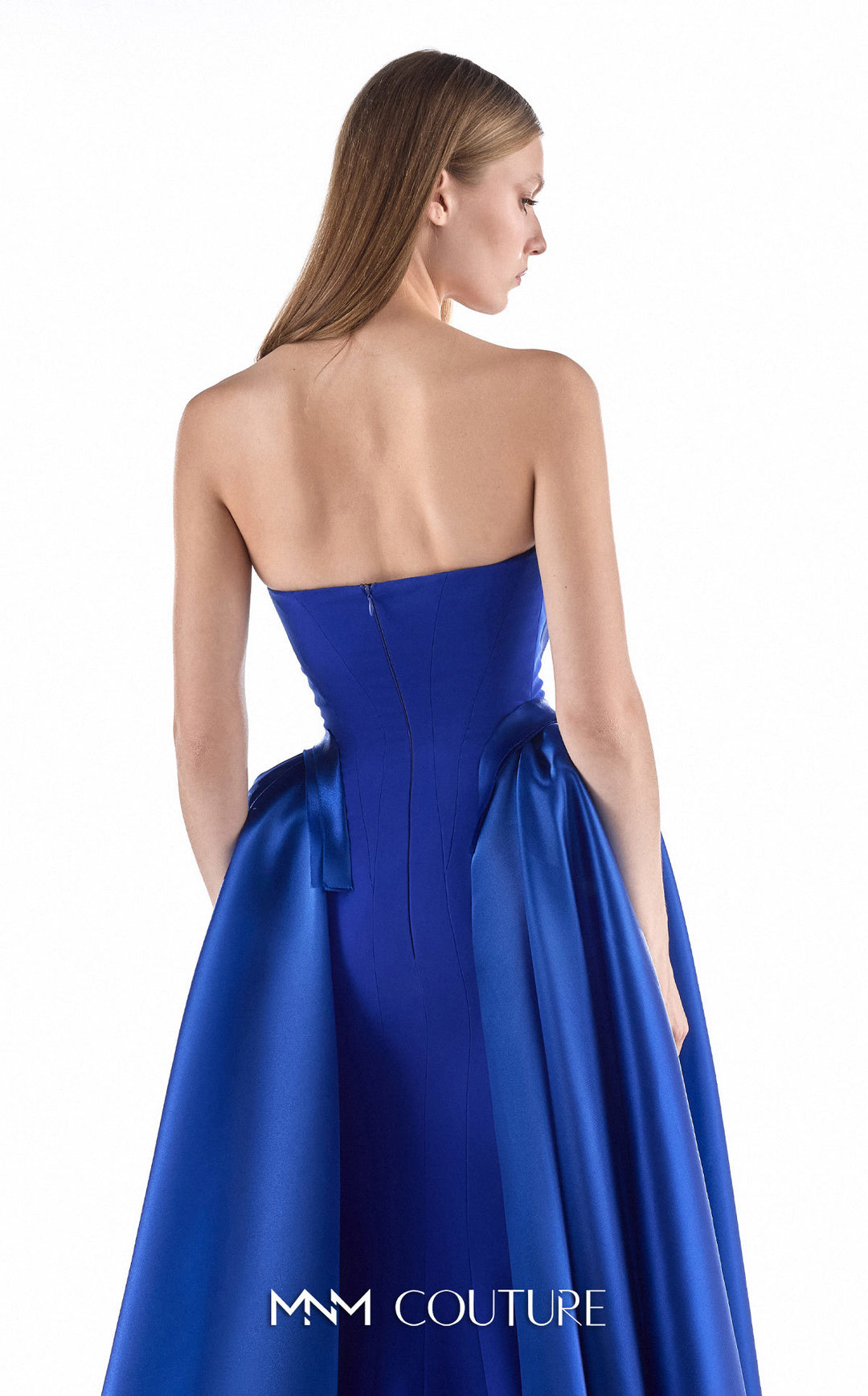 Gaby Charbachy G2225 strapless fluted pleat column gown with detachable overskirt back detail