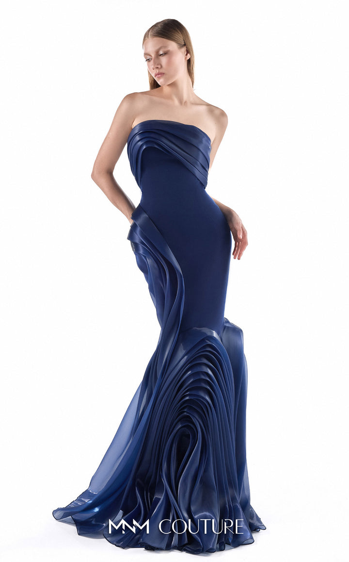 Gaby Charbachy G2230 strapless wave draped slim mermaid gown three-quarter view