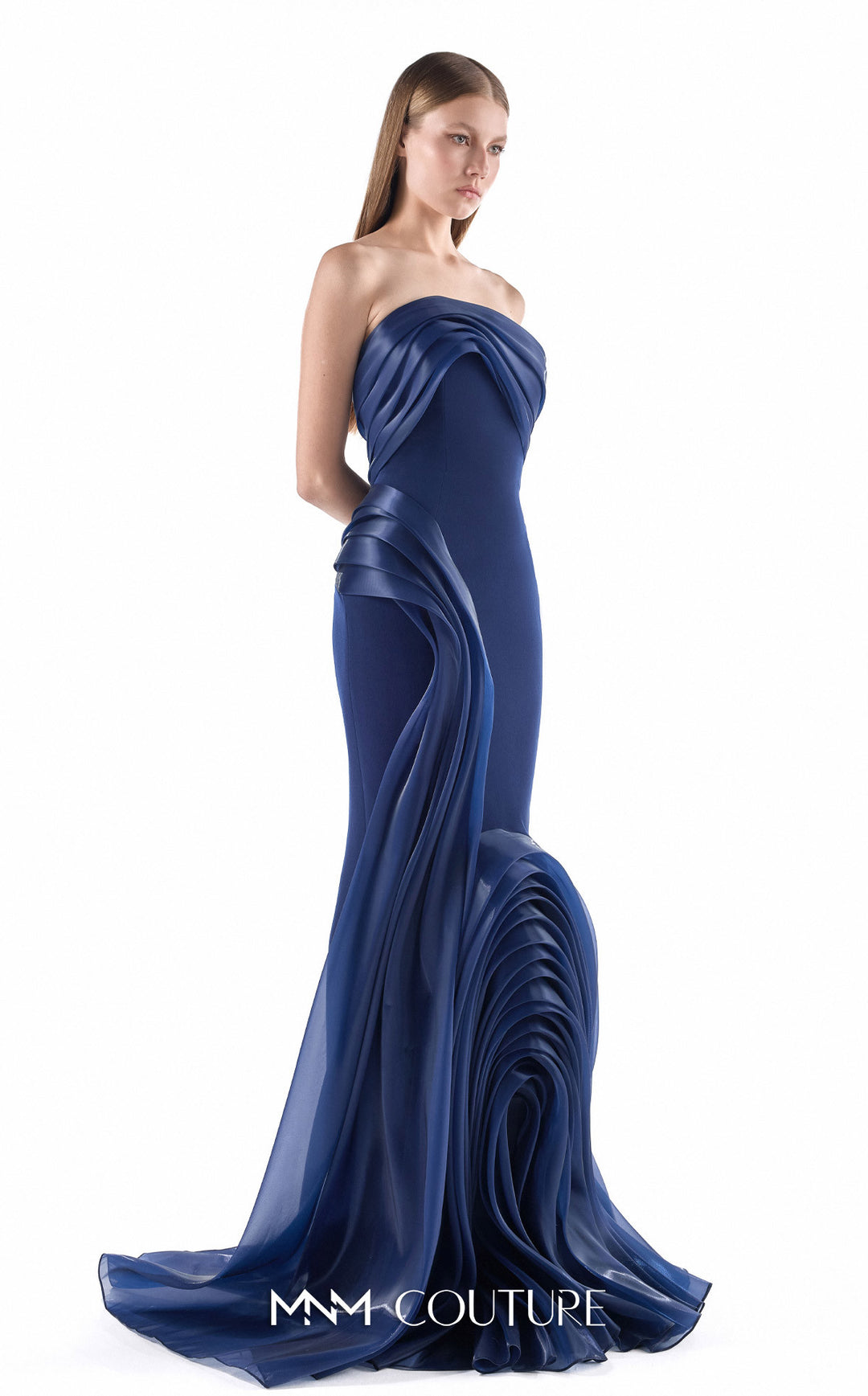 Gaby Charbachy G2230 strapless wave draped slim mermaid gown side view