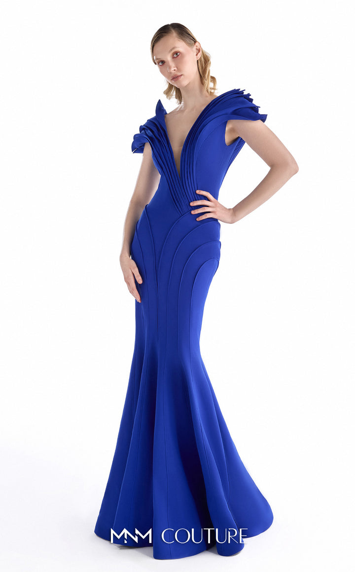 Gaby Charbachy G2232 plunging V-neck sculpted cap sleeve mermaid gown three-quarter view