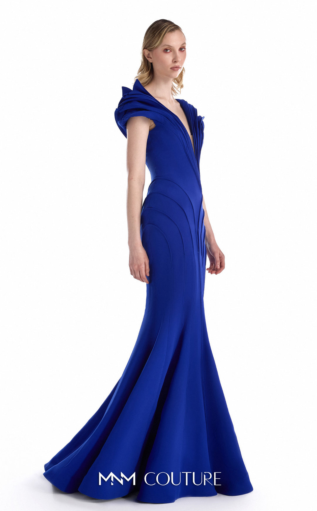 Gaby Charbachy G2232 plunging V-neck sculpted cap sleeve mermaid gown side view