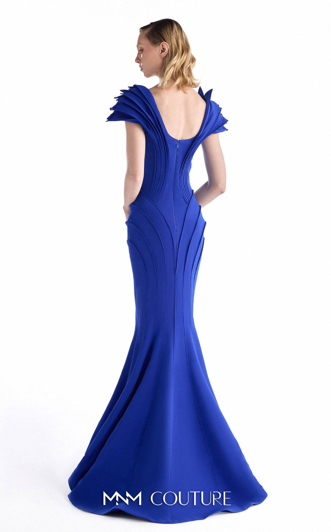 Gaby Charbachy G2232 plunging V-neck sculpted cap sleeve mermaid gown back view