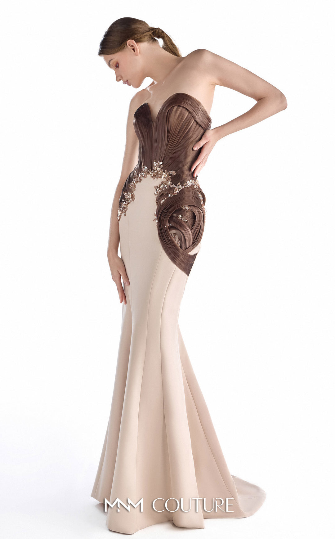 Gaby Charbachy G2253 strapless sweetheart two-tone draped mermaid gown three-quarter view