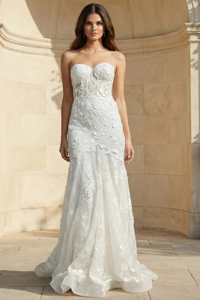 Jovani JB02836 Off White Strapless Embroidered Bridal Dress