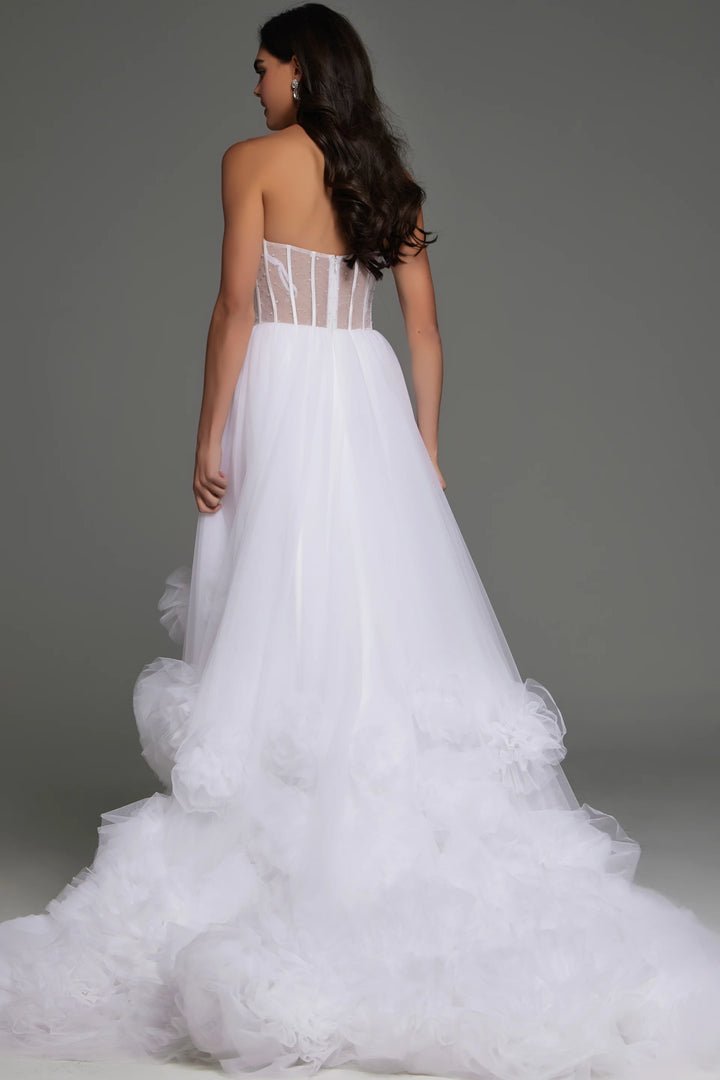 Jovani JB42782 Strapless A Line Wedding Dress with Floral Ruffle Details