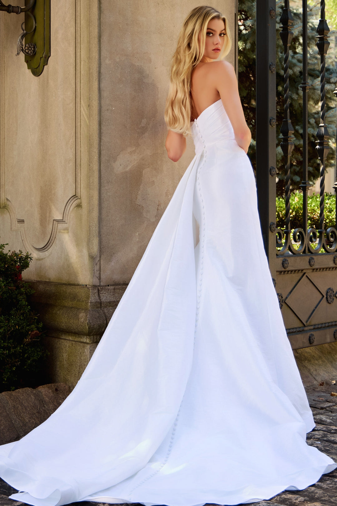 Jovani JB43622 Strapless Satin Bridal Gown with Draped Overskirt
