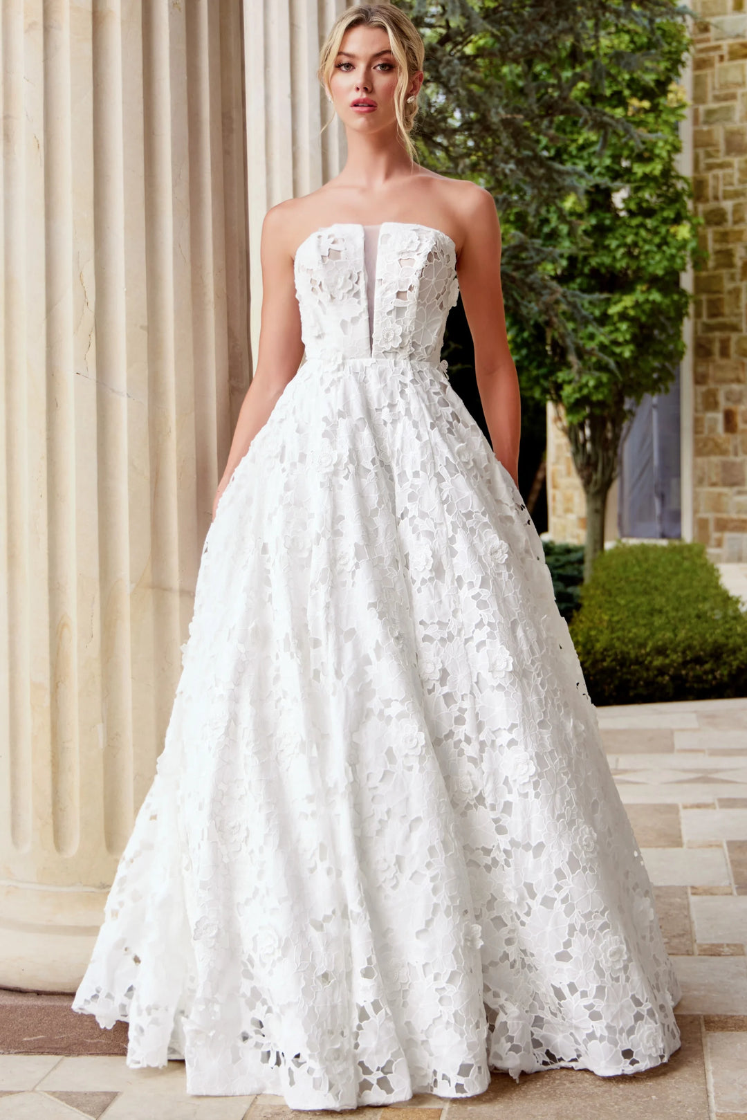 Jovani JB45912 Lace Ball Gown Wedding Dress With Floral Appliqués
