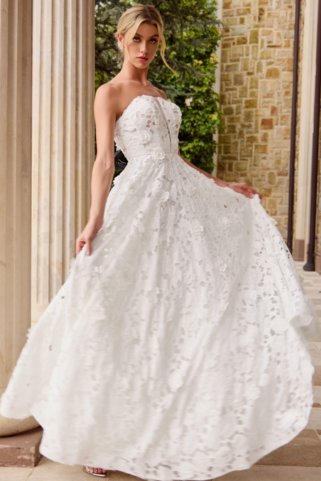 Jovani JB45912 Lace Ball Gown Wedding Dress With Floral Appliqués