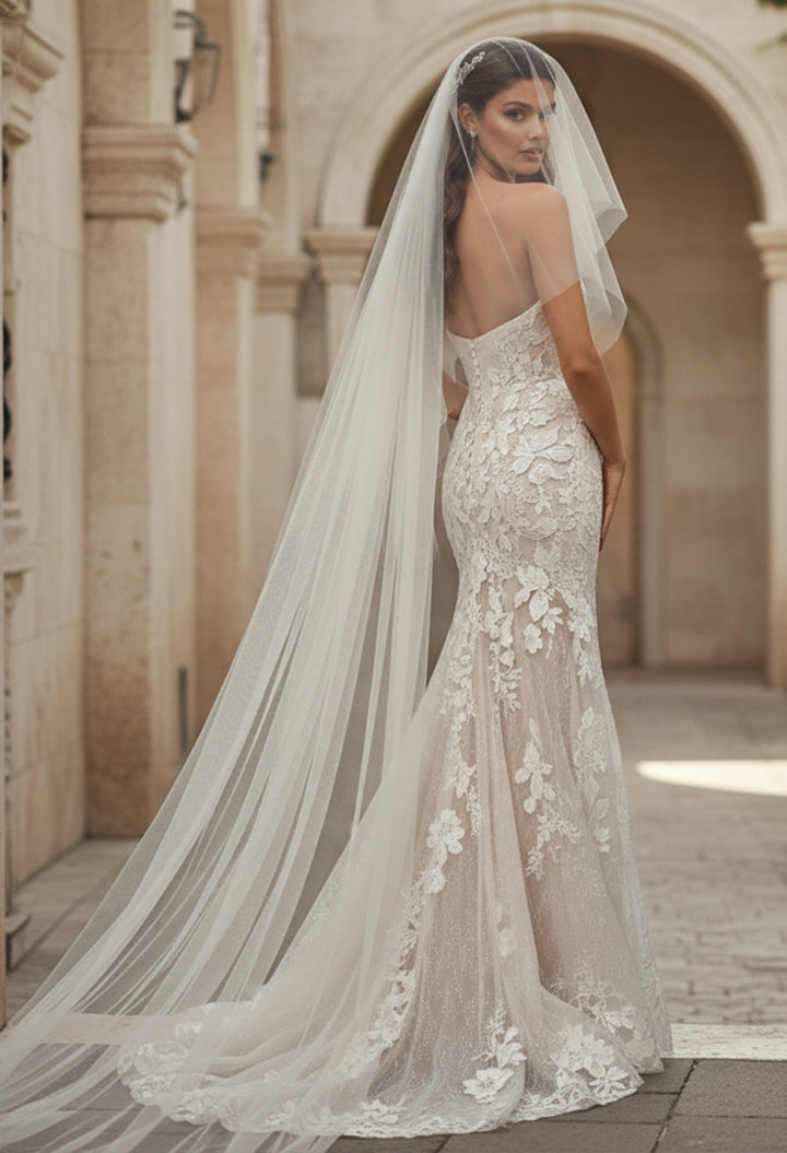 Jovani JB99063 Floral Lace Bridal Gown With Sparkle Tulle