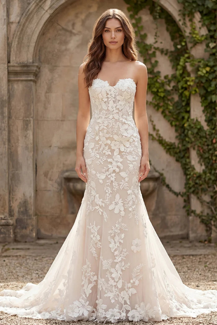 Jovani JB99063 Floral Lace Bridal Gown With Sparkle Tulle