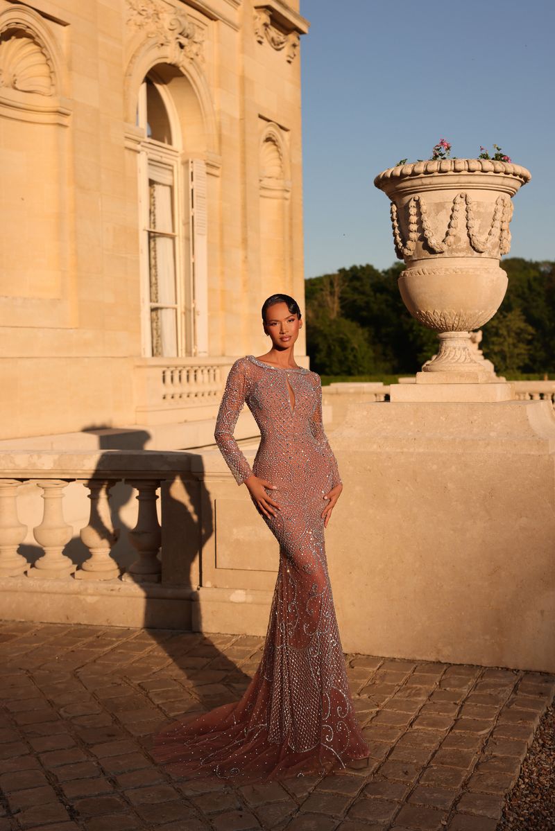 Chic & Holland HF110674 Long Sleeve Beaded Couture Dress