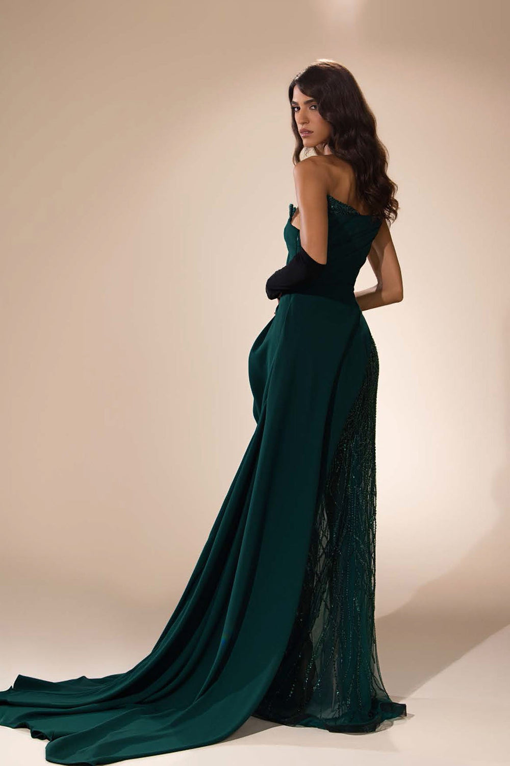 Strapless Column Dress with Asymmetric Draping - FOSTANI.com