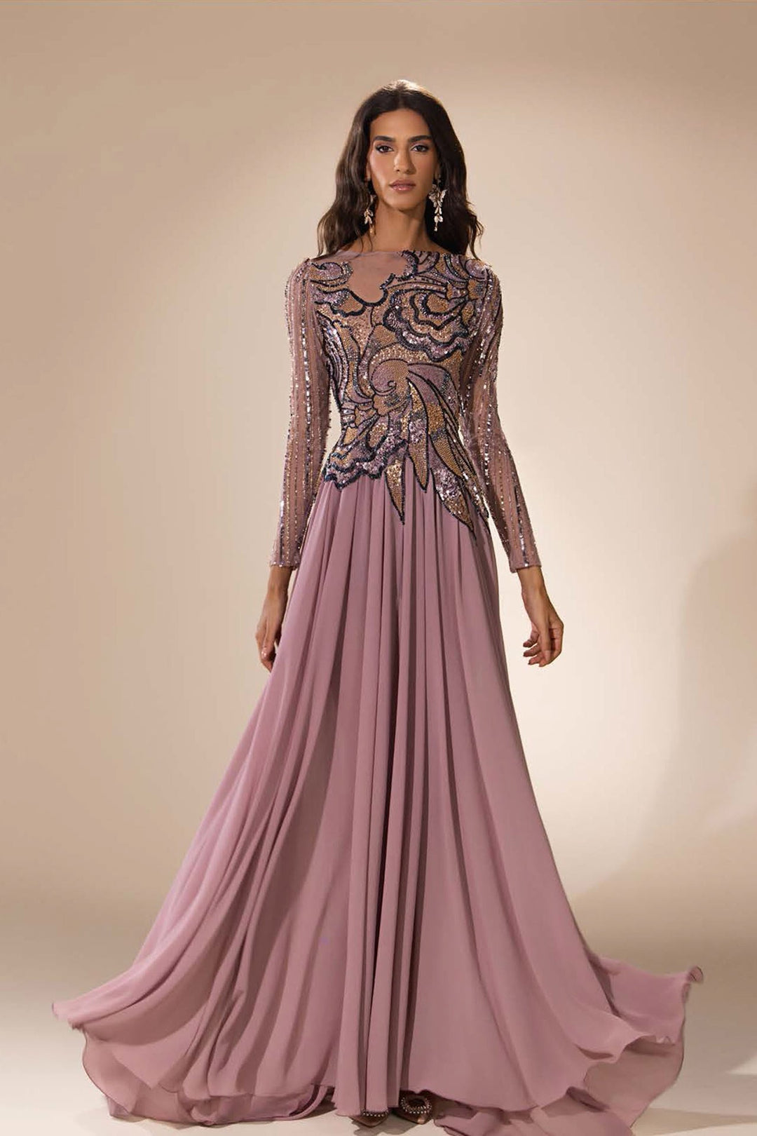 Embellished Illusion A-Line Dress - FOSTANI.com