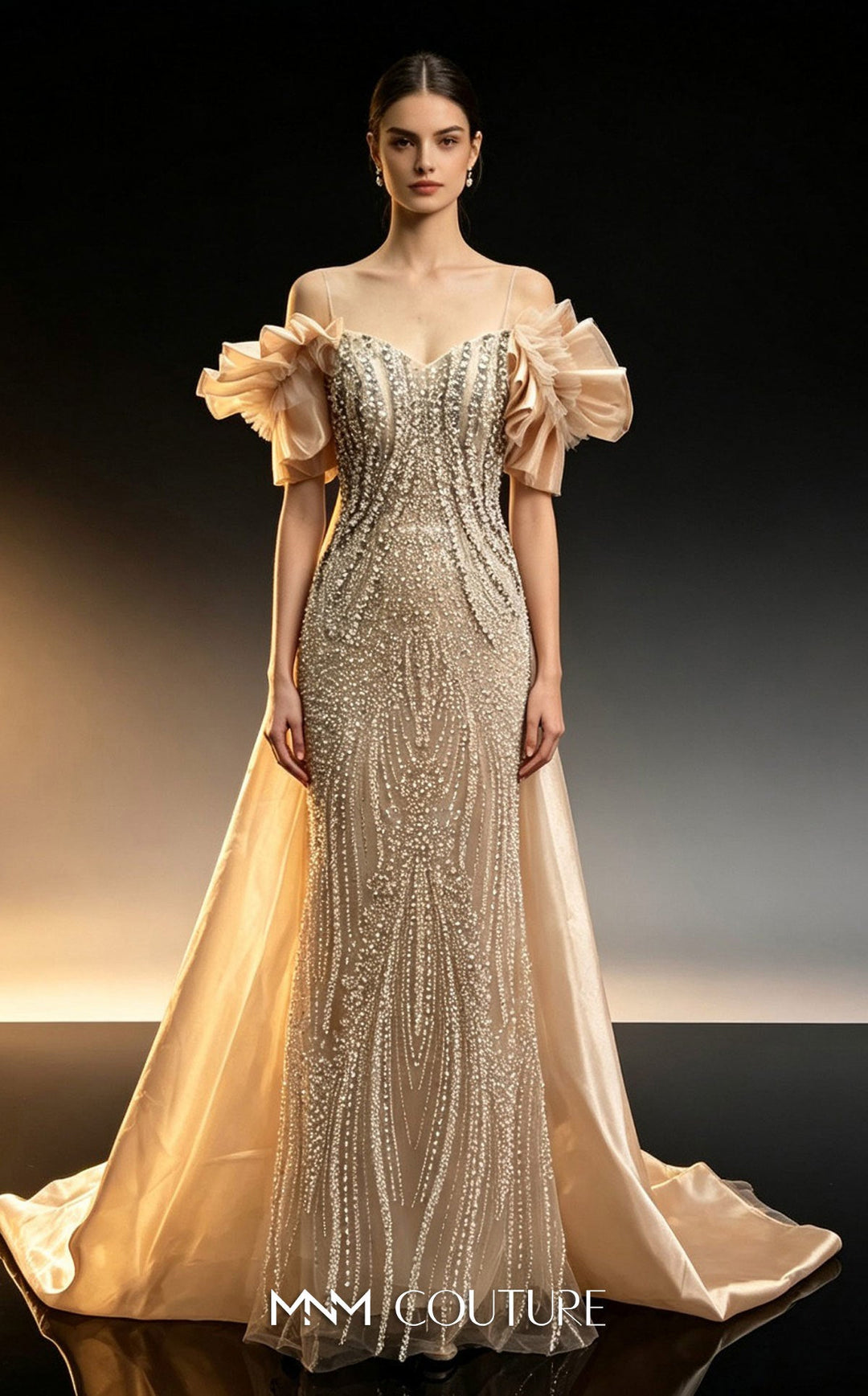 MNM Couture M1314 Sweetheart Off-the-Shoulder Beaded Couture Dress