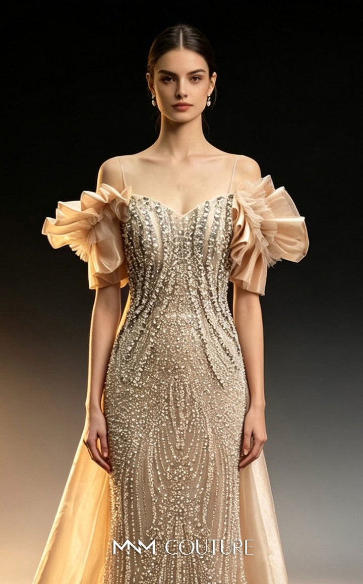 MNM Couture M1314 Sweetheart Off-the-Shoulder Beaded Couture Dress