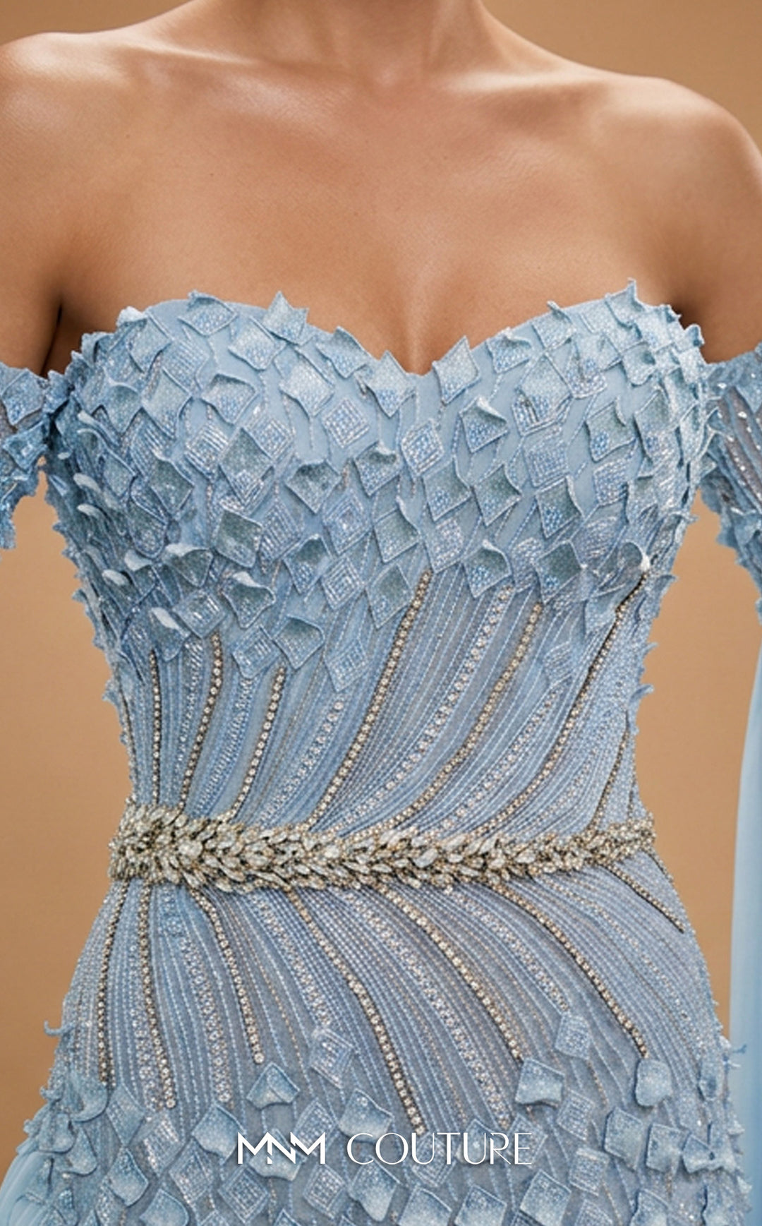 MNM Couture M1321 Off-the-Shoulder Cape Sleeve Column Evening Gown