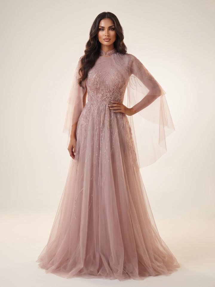 Modessa Couture M26708 High Neck Long Sleeve Embellished Bodice Dress