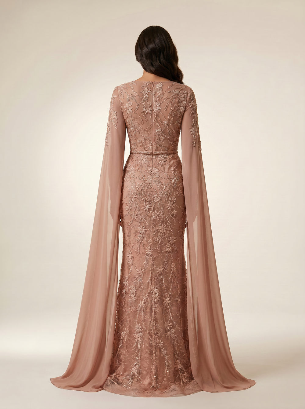 Modessa Couture MO26710 cape sleeve mother of the bride dress back view
