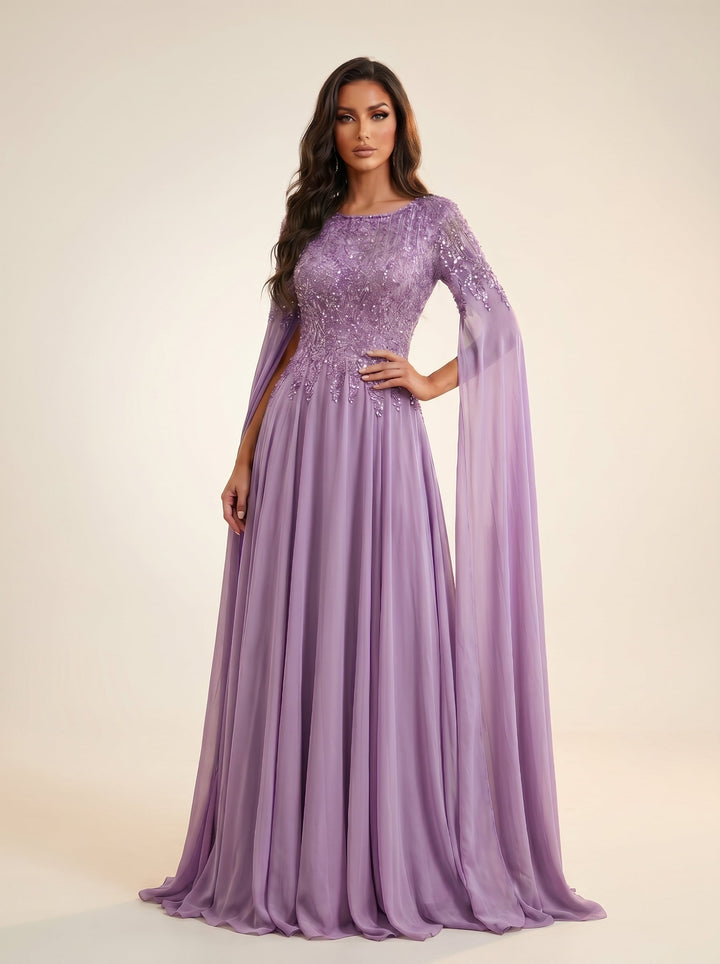 Modessa Couture MO26711 cape sleeve a-line evening gown alternate color front view