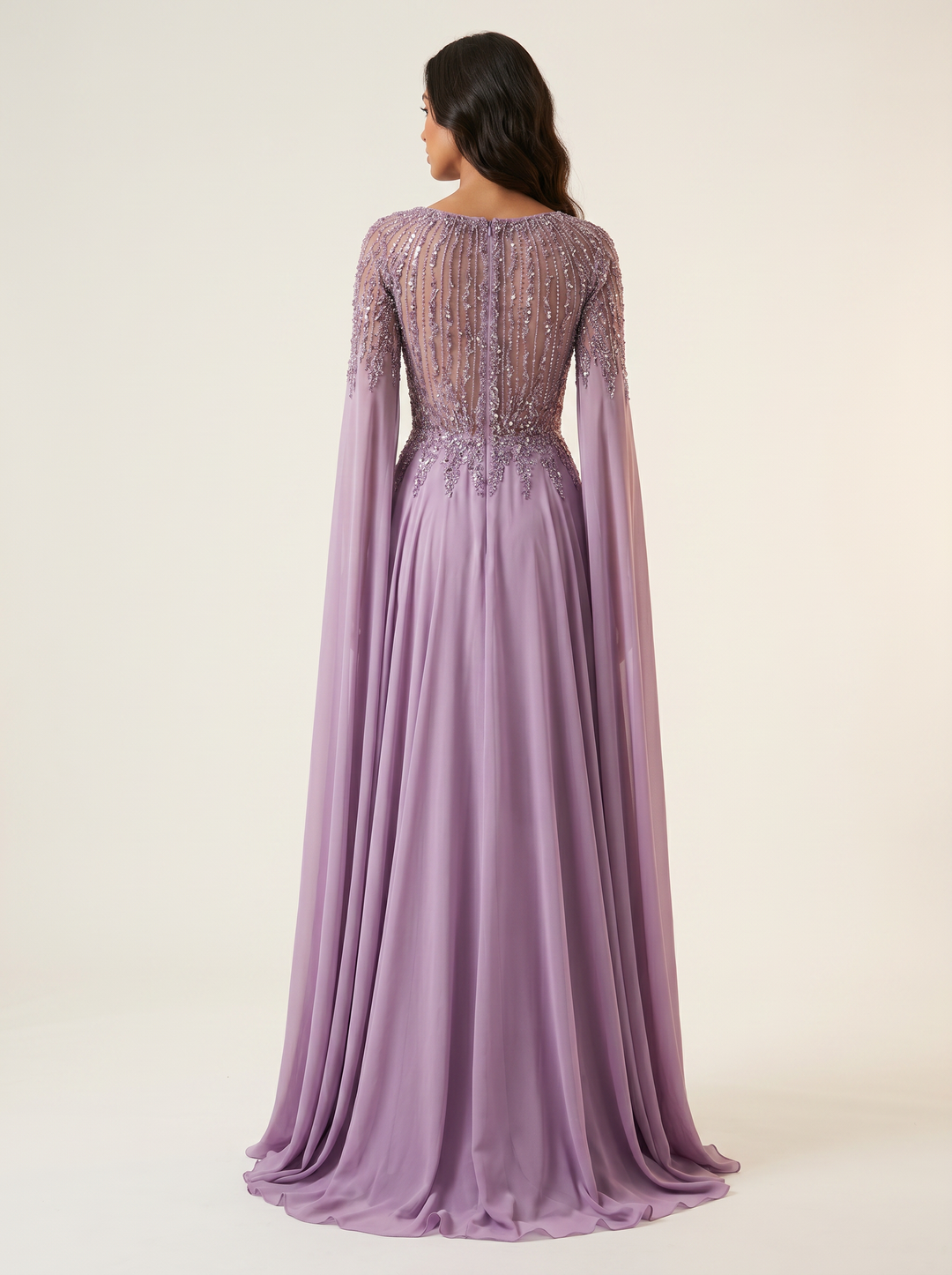 Modessa Couture MO26711 cape sleeve a-line evening gown back view