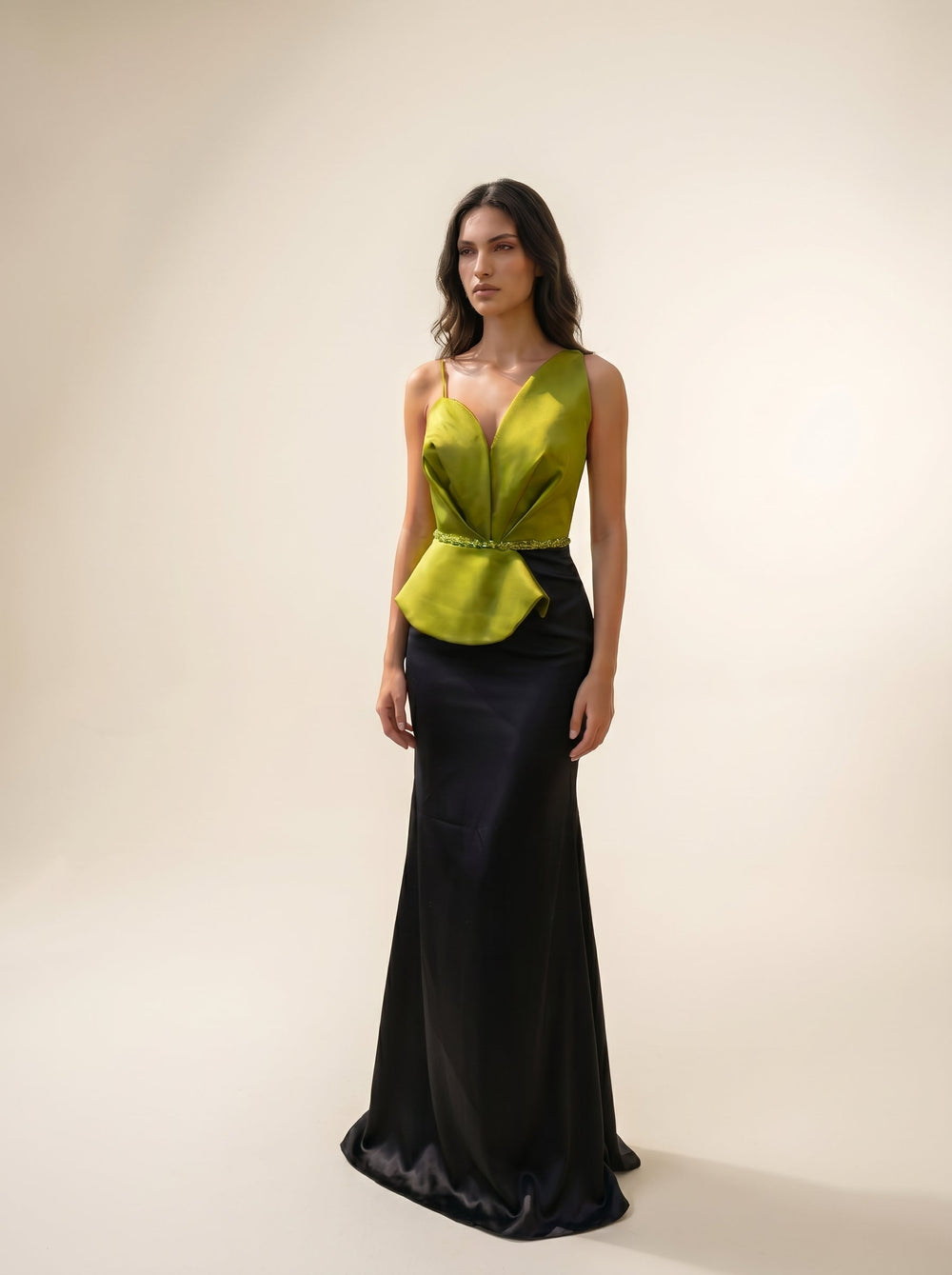 Modessa Couture MO26715 peplum two-tone evening gown alternate color front view