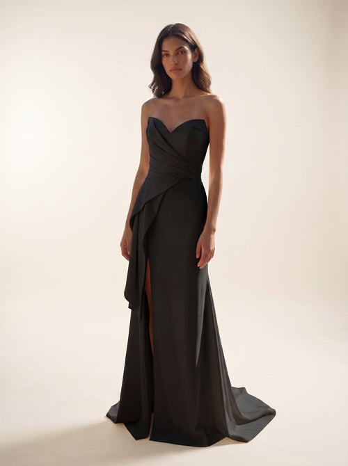 Modessa Couture MO26718 Strapless Draped High Slit Evening Gown