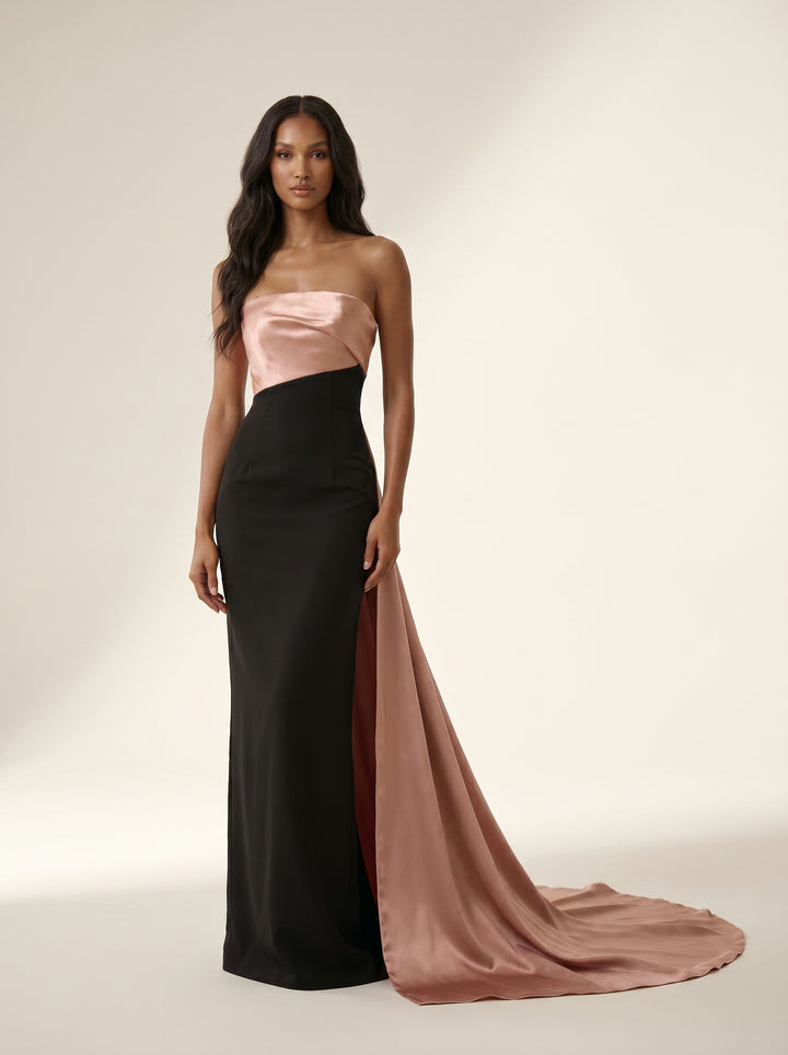 Modessa Couture M26731 Strapless Asymmetrical Satin Side Slit Dress