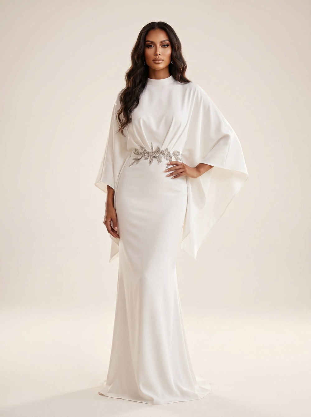 Modessa Couture MO26733 high neck cape sleeve mother of the bride dress alternate color front view