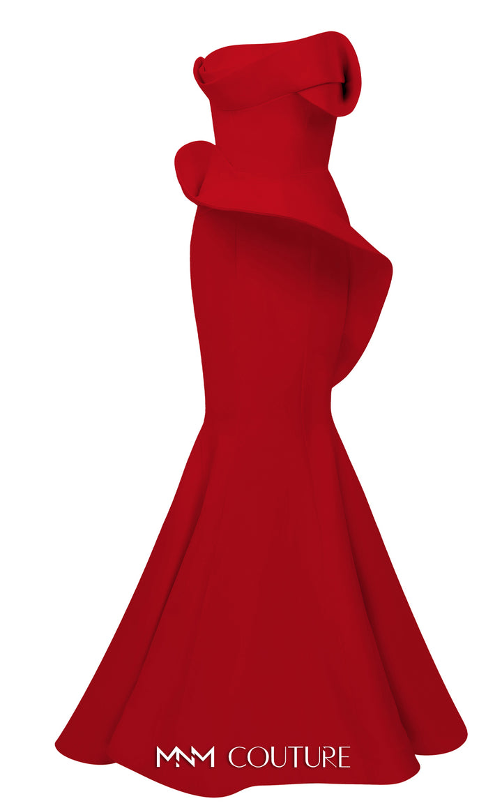 MNM Couture N0640 Strapless Asymmetric Peplum Mermaid Evening Gown