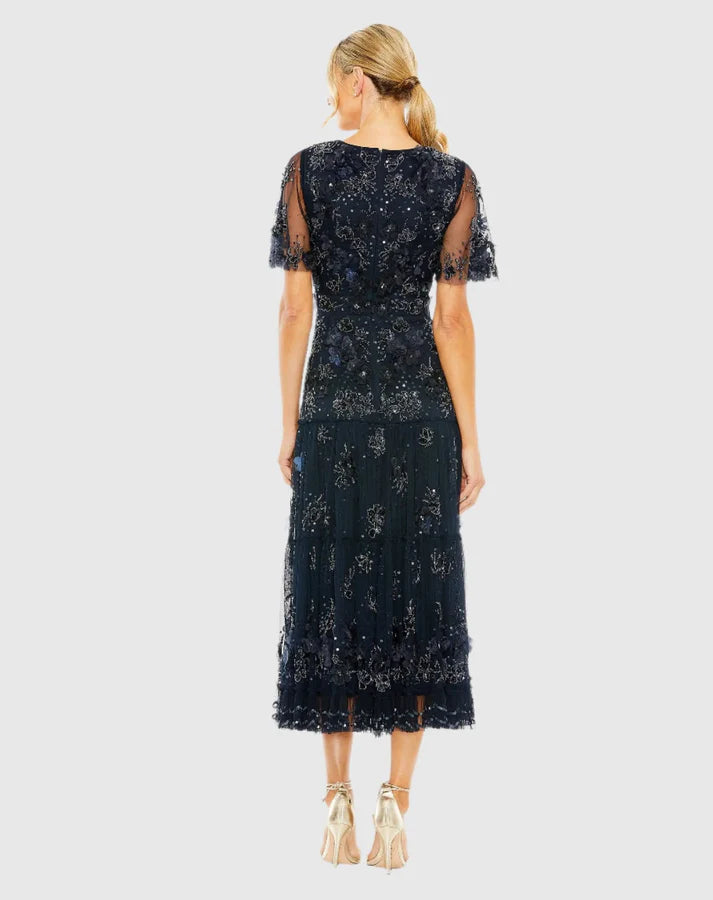 Mac Duggal 9207 Floral Embellished Flutter Sleeve Dress