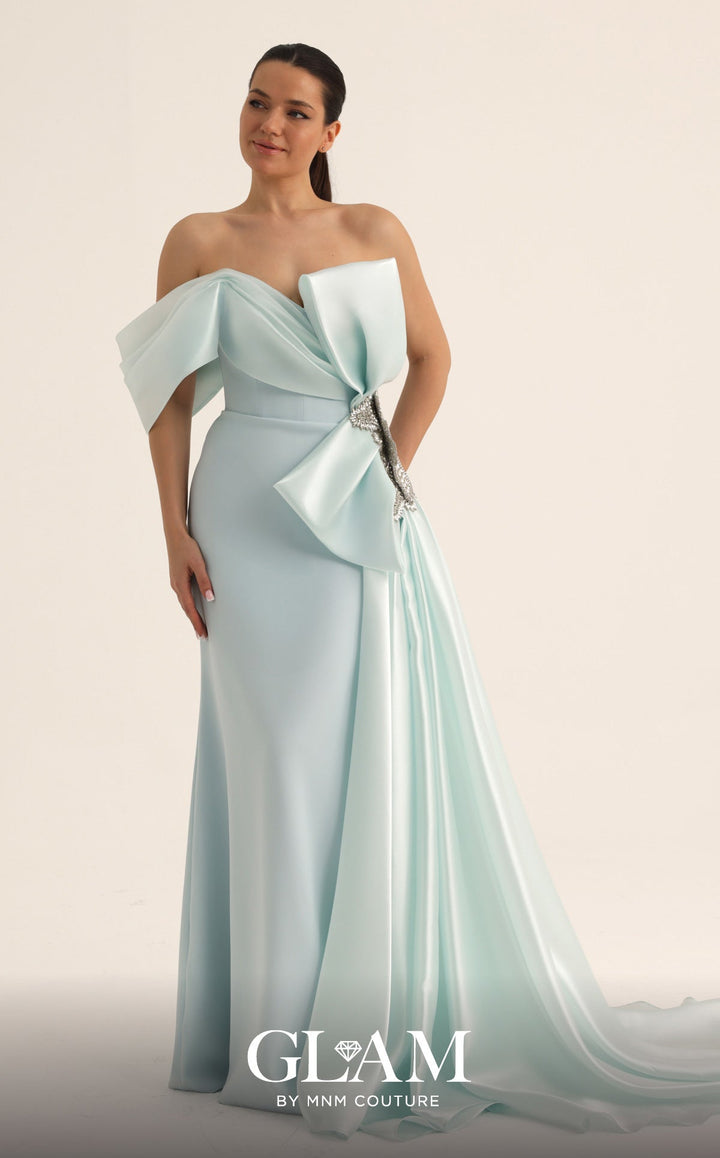 MNM Couture O07802 Off-the-Shoulder Strapless-Cut Mermaid Couture Dress
