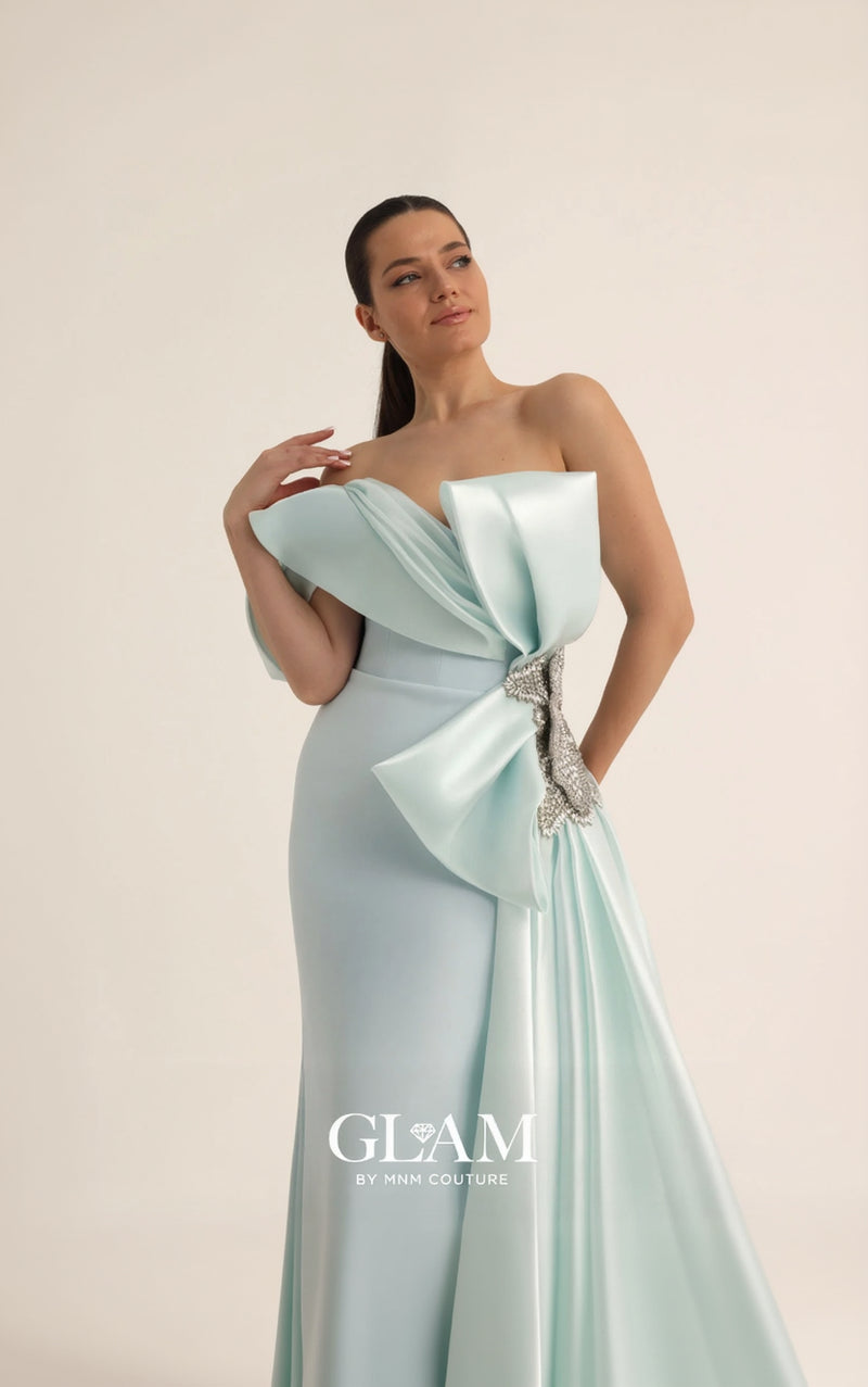 MNM Couture O07802 Off-the-Shoulder Strapless-Cut Mermaid Couture Dress