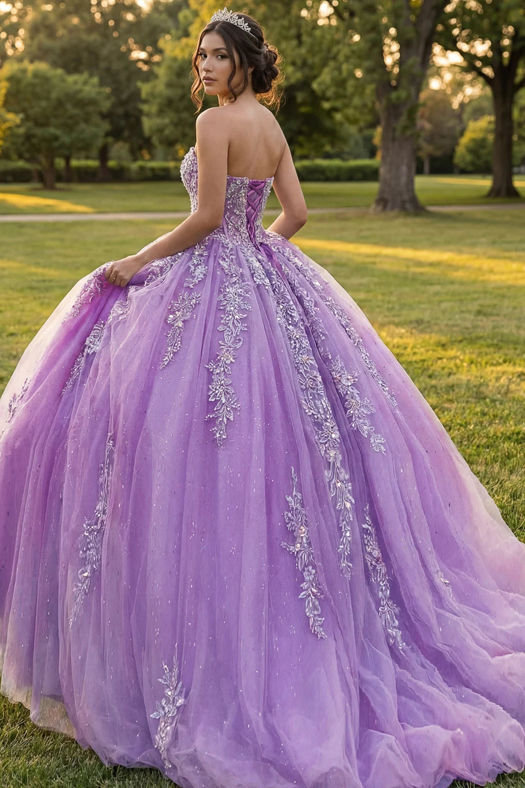 Jovani Q43432 Quinceañera Dress with Glitter and Floral Lace